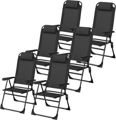 Tuinstoelen Set - Klapstoelen Outdoor - Ontspannen Buiten - 5-voudig Verstelbaar - 6 Stuks - Zwart