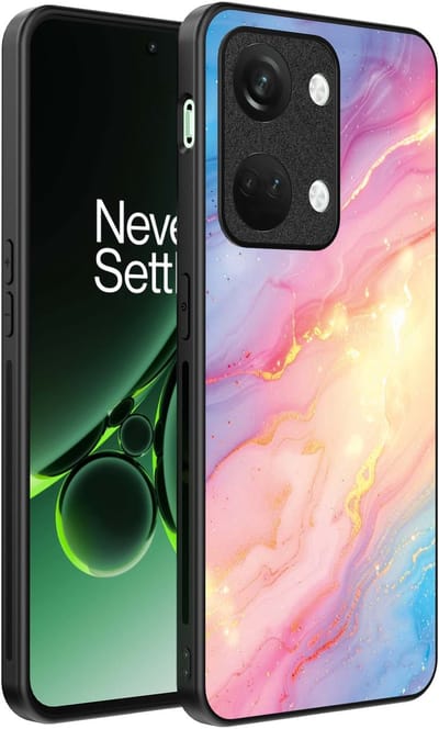 Smartphonica Telefoonhoesje Geschikt voor OnePlus Nord 3 met Regenboog Glitter Marmer Opdruk - TPU Backcover Case Rainbow Glitter Marble Design geschikt voor OnePlus Nord 3