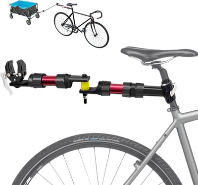 Modulaire fietstrailer adapter voor fietsen met een zitbuisdiameter van 27-32 mm, inclusief demping en stuurmechanisme