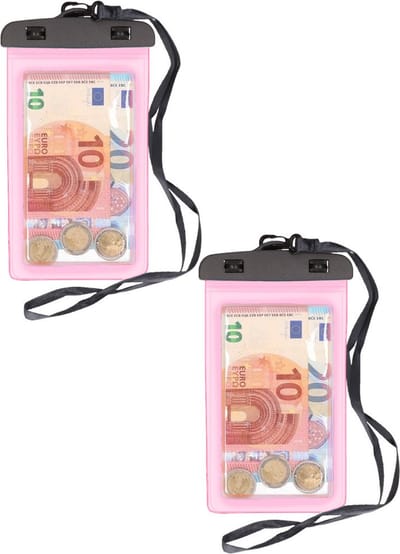 Bellatio Design Telefoonhoesje - 2 ST - waterdicht - voor alle telefoons tot 6 inch - roze