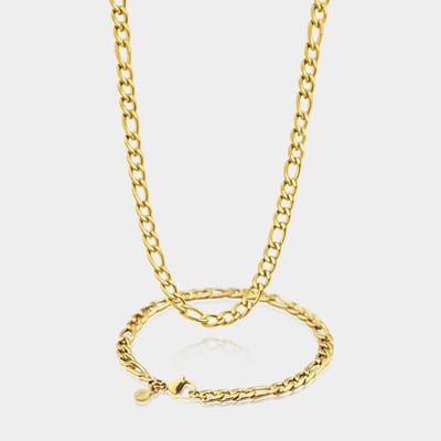 Figaro Ketting 5 mm x Figaro Armband 5 mm - Gouden Schakelketting en Schakelarmband Heren - 50/19 cm lang - Olympus Jewelry