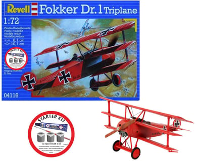 Revell Modelbouwpakket Vliegtuigen - 74116 Fokker Dr.1 Triplane - WWI Duits Gevechtsvliegtuig - Propellervliegtuig - Starter Kit Plastic - 1:72 - Modelbouw