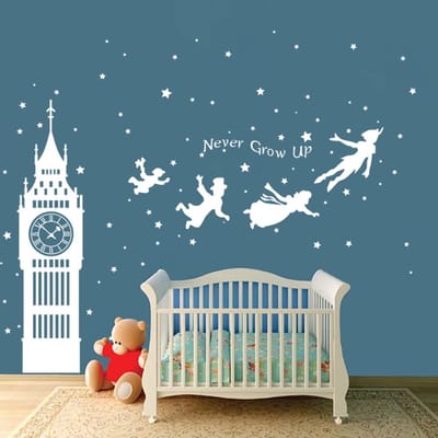 Dailygoods- Muurstickers Kinderen - Peter Pan Citaten - Muurstickers Babykamer - Muurstickers Slaapkamer - Muurstickers Woonkamer - Verwijderbaar en Zelfklevend - Muursticker