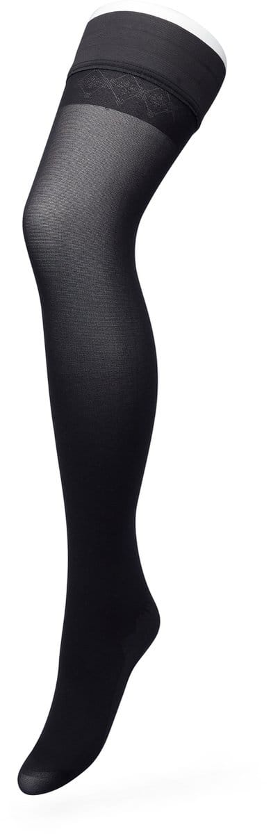 Bonnie Doon Dames Hold Up met Bies maat S/M Zwart - 60 Denier - Brede Siliconen Band - Classic Lace Hold Up - Zakt niet af - Bies aan Achterkant - Panty zonder Broekje - Siliconenrand - Blijven Perfect Plakken - Panty Kousen - Black - BP211701.101