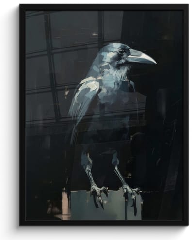 Poster in lijst - Fotolijst 50x70 cm - Posters - Raaf - Vogels - Zwart - Posterlijst zwart - Decoratie - Wanddecoratie woonkamer - Muurdecoratie slaapkamer