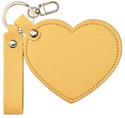 Make-up Spiegel Sleutelhanger Hart Geel – Compacte Zakspiegel Dames – Leren Mini Spiegel – Sleutelhanger Spiegel – Cadeau voor Vrouwen