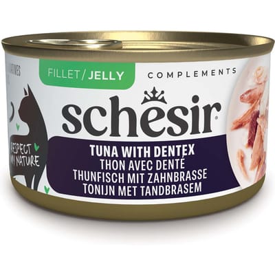 12x70g Schesir Complements in Gelee Thunfisch mit Zahnbrassen Katzenfutter nass