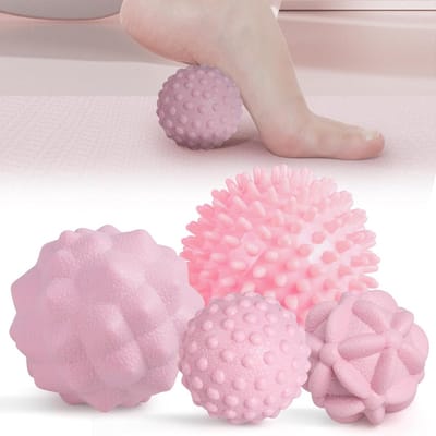 Set van 4 Kleine Massageballen voor Trigger Point Therapie, Fasciatherapie en Ontspanning van Voeten, Rug, Nek en Handen, Roze