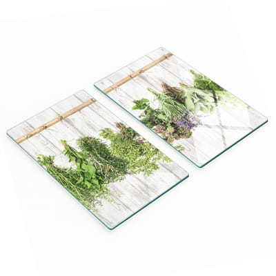 Glazen snijplanken voor in de keuken met afbeeldingen van kruidenslierten, 2x30x52 cm