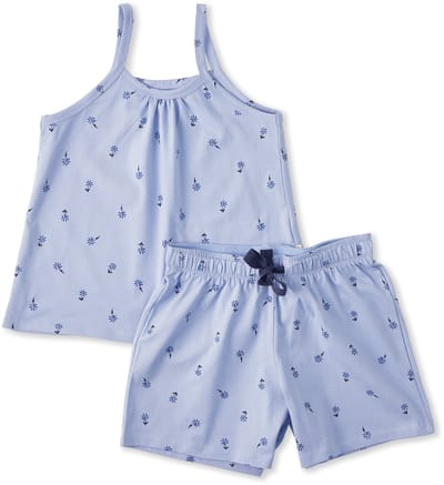 Little Label - shortama meisjes - blauw bloemetjes - 98-104 / 4Y - extra zachte bio-katoen