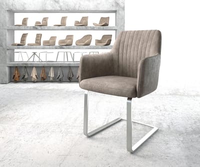 Sledestoel Greg-Flex sledemodel vlak roestvrij staal microvelours taupe vintage pocketveer kern