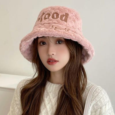 Chapeau Peluche Agneau Enfant Automne Hiver Polyvalent Visage Rond Épaissi Chaud Bassin Pêcheur Chapeau Casquette 【55-59cm】 rose