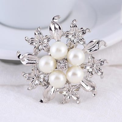 Vêtements Populaires Personnalité Polyvalent Rétro Strass Perle Pétale Broche Corsage gray