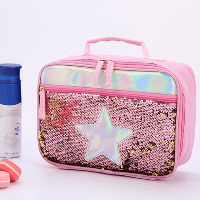 Haute Qualité Tendance Résistant à l'Eau Paillettes Inversées Isolée Boîte à Lunch pour Enfants Filles Garçon Sac Tote Pailleté Sac Isotherme Pique-nique pour Nourriture s