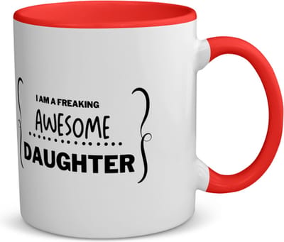 Akyol - i am a freaking awesome daughter koffiemok - theemok - rood - Dochter - beste dochter - liefste dochter - verjaardag - cadeau - kado - bedankje - geschenk - 350 ML inhoud