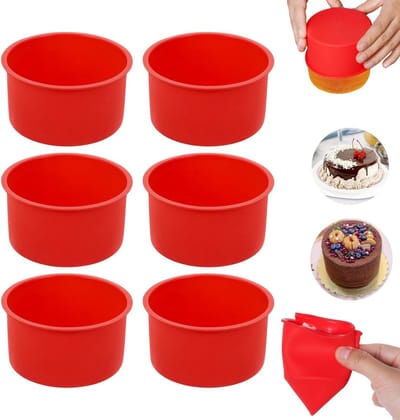 6 stuks - Silicone cupcake vormpjes - Cakevormen - Sileconen cupcake vormpjes -Bakvorm voor DIY Bakken - Rond - rood - 10x6cm - voor Taart - Cheesecake - Mousse
