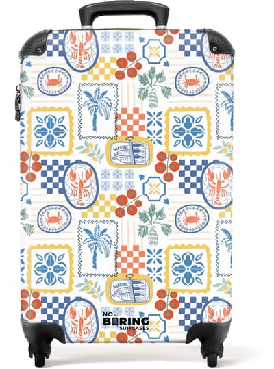 NoBoringSuitcases.com - Koffer - Zomer strand print kleurrijk - Past binnen 55x40x20 cm en 55x35x25 cm - Trolley handbagage - Valiezen met wieltjes volwassenen - Reiskoffer op wielen - Rolkoffer lichtgewicht