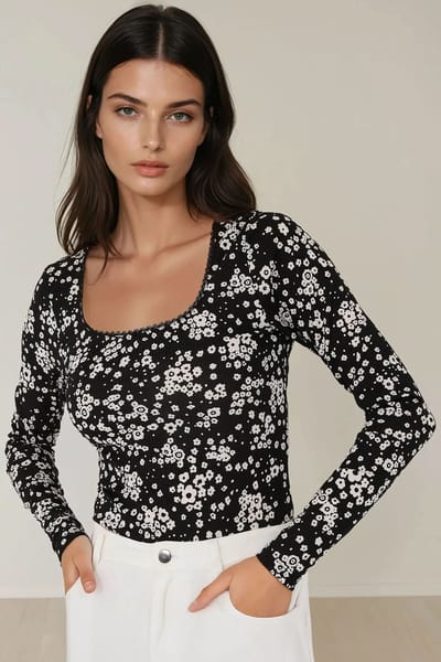 Gedrukt Slim Fit Crew Neck Top