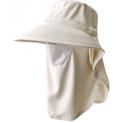 Zomer UV Ademend Masker Nekbescherming Zonnehoed Brede Rand Rondom Zonnehoed Outdoor Zonbeschermingshoed 52-58cm white