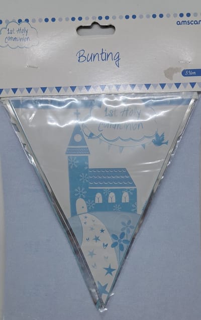 eerste Heilige communie puntvlagslinger blauw amscan 3,90 meter