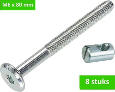 TQ4U verbindingsbout + dwarsmoer - M6 x 80 mm - Ikeabout - Verzinkt - 8 stuks