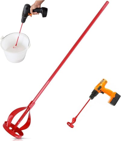Verfmixer Staal - Cementmixer Booropzetstuk - Verf en Cement Mengen - Spiraalvormig Mengblad - 40x8 cm - Rood