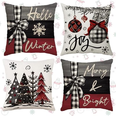 Dailygoods - 4 stuks kerst kussensloop, decoratieve kussenhoes, kussensloop voor kerst, linnen decoratief kussen, kerstkussensloop, kussensloop met kerstmotief, voor kerstdecoratie op de bank/in de slaapkamer/op