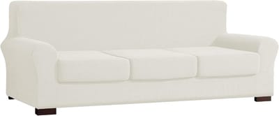 Stretch Hoezen voor Bank met 3 Losse Kussenhoezen, Elastische Witte Bankbescherming voor 3-Zits Sofa
