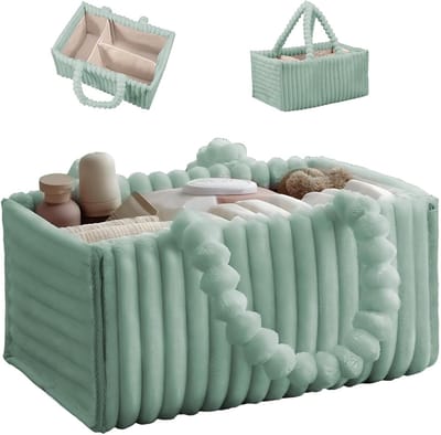 Baby Luier Caddy Organizer – Pluche Opbergmand Voor Luiers Doekjes Flessen En Accessoires – Draagbaar En Ruim - green