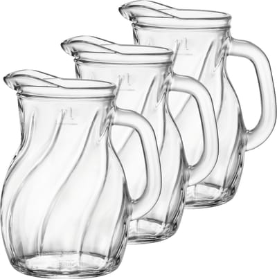 Bormioli Rocco Waterkan - 3x stuks - 1 liter - D15 x H19 cm - glas - schenkkan - sapkan - kannen