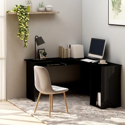 vidaXL - Hoekbureau - L-vormig - 120x140x75 - cm - bewerkt - hout - hoogglans - zwart
