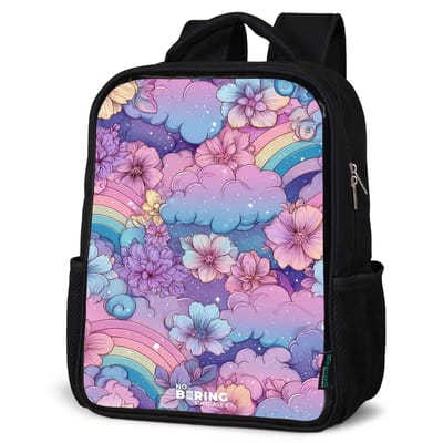 NoBoringSuitcases.com® - Rugzak zwart meisjes - Schooltas meisje - NoBoringSuitcases.com® - Rugzak zwart - Schooltas jongen & meisje - Illustratie van wolken, regenbogen en bloemen - Rugtas voor school - Boekentas kind - Schoolrugzak - Kinderrugzak