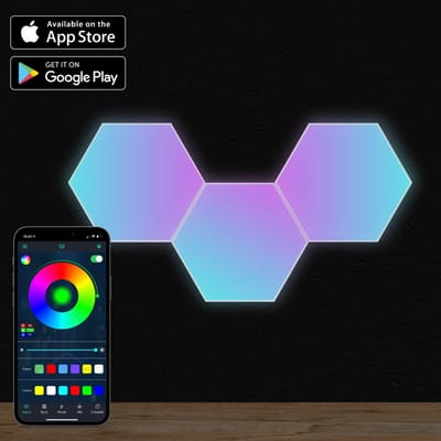 HappyLEDS® Hexagon LED Lights App - Wandlamp Binnen – RGB Lamp - Gaming Accesoires – Hexagon LED Panelen - 3 Stuks