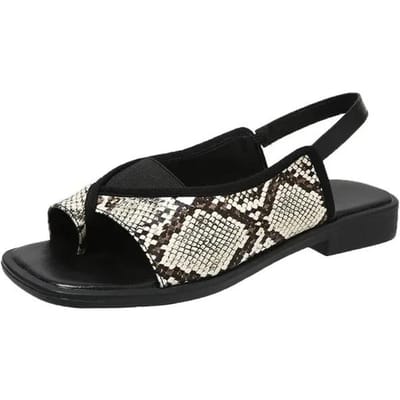 Dames Casual Vintage Sandalen Open Teen Strand Platte Sandalen Vierkante Kop Luipaard Patroon Designer Schoenen Zomer Mode Vrouwelijk 40 zwart