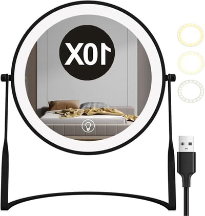 LED Make-up Spiegel - Vergrotende Kosmetische Spiegel - Gedetailleerde Verzorging - 3 Kleuren Touch Dimbaar - 8 Inch Diameter - Zwart