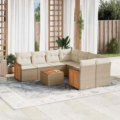 vidaXL - 9-delige - Loungeset - met - kussens - poly - rattan - beige