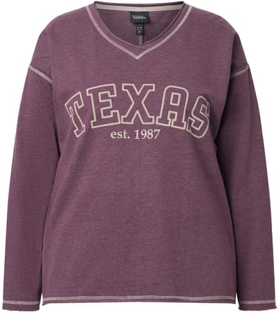 Ulla Popken - Dames - Sweatshirt Texas V-hals lange mouw rolranden - Donker wijnrood - Maat 46+
