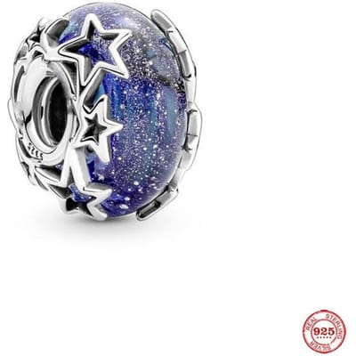Nouveau Original Bricolage Bijoux Couleur Argent Étoile Bleue Perle Murano Convient aux Bracelets Bangles Mode Européenne P907 gray