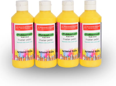Plakkaatverf Complete Set van 4 Gele Plakkaatverven (250 ml elk) | Waterbasis, Kindvriendelijk & Uitwasbaar | Ideaal voor Hobby- en Educatieve Projecten