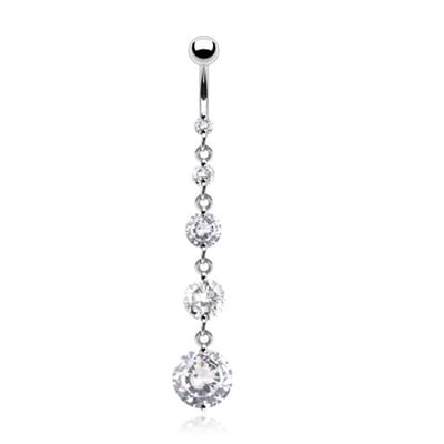 Navelpiercing CZ drop lange hanger - wit - LMPiercings
