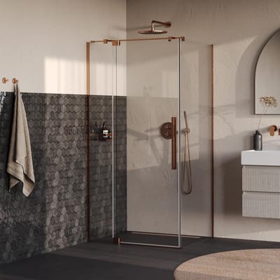 Brauer Stellar - Douchecabine met Draaideur - Helder Glas - 100x80x200 cm - Omkeerbaar - incl. Glascoating - PVD Koper Geborsteld