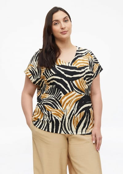 s.Oliver - female - Gestructureerd T-shirt met V-hals in een ontspannen pasvorm