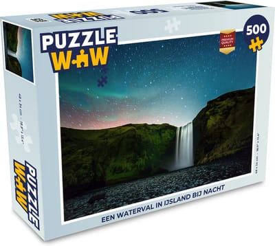 Puzzel Een waterval in IJsland bij nacht - Legpuzzel - Puzzel 500 stukjes