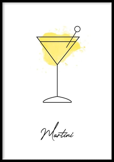 Poster Martini - 30x40 cm Met Fotolijst - Cocktail Poster - Ingelijst - WALLLL