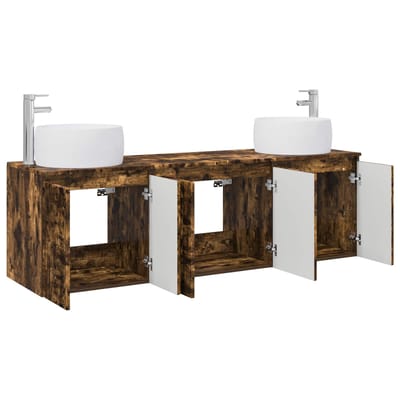 vidaXL - Badkamerkast - set - 3 - st - Gerookt - eiken - 49,5 - x - 44,5 - x - 66 - cm