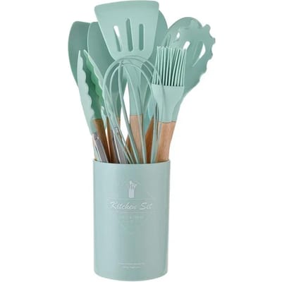 12PCS Food Grade Siliconen Keuken Kookgerei Gebruiksvoorwerpen Turner Spatel Maatlepel Praktische Kookgereedschap Keukengerei Set gray