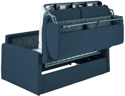 Vente-unique Driezits-expressbedbank van fluweel CALIFE - Nachtblauw - Slaapruimte 140 cm - matras 14 cm