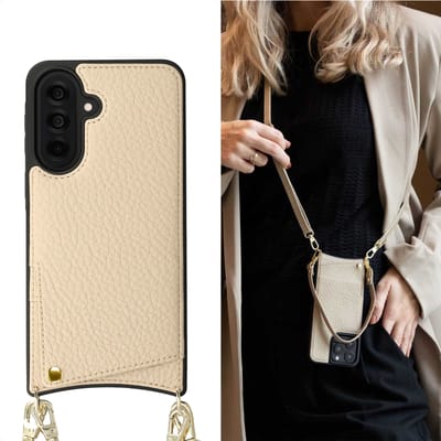 Selencia Hoesje - Geschikt voor Samsung Galaxy A37 (5G) - Backcover met koord en pashouder - Beige