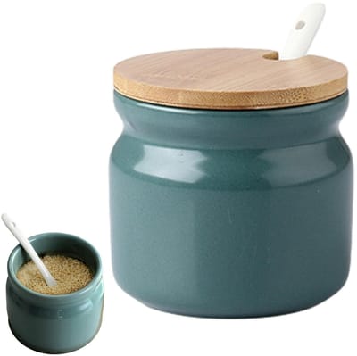 Dailygoods- Suikerpot met deksel - Suikerpotje met lepel - Voorraadpotten - Zoutcontainer - Kruidenpot - Keramisch ontwerp - Suikercontainer