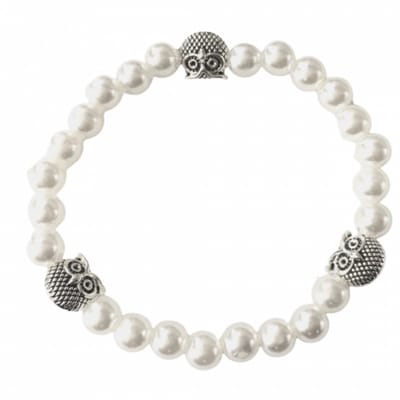 Armband -wit- met drie uiltjes -synthetische Parel -18 cm - Charme Bijoux